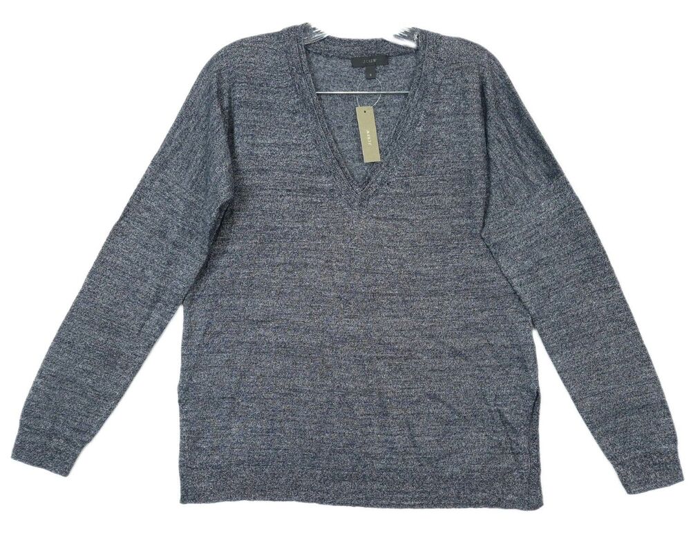 J.Crew Womens Merino Wool Sweater S V Neck Gray Lightweight Long Sleeve NEW
